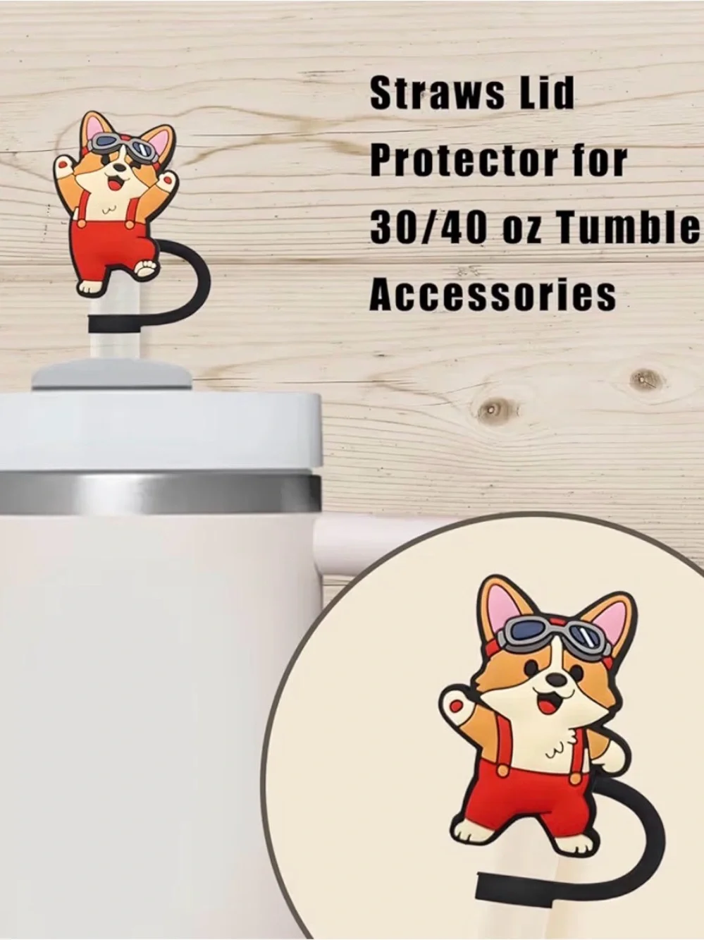 Cute Corgi Straw Topper-5 pcs